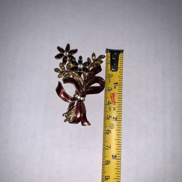Vintage Signed Monet Multi-color Rhinestone Enamel Flower Brooch, women's brooch - Picture 5 of 10